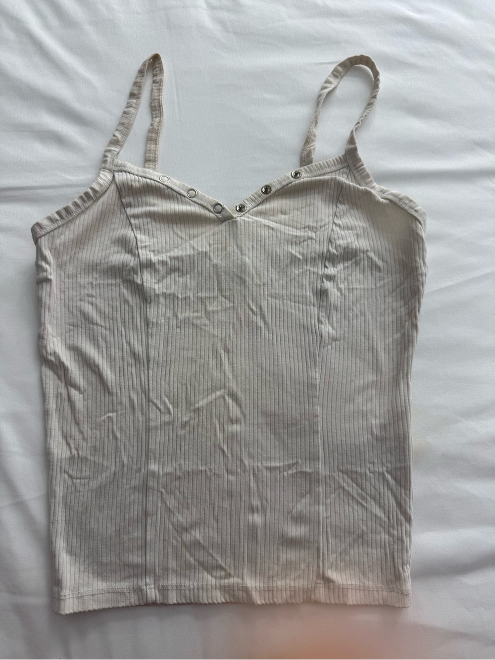 Ribbed Spaghetti Strap Tank Top in Off White